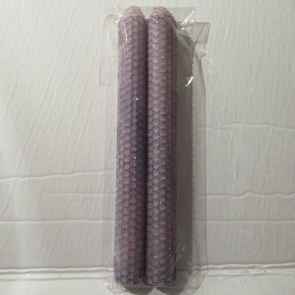 1 Pair, 8" Bees Wax Designer Candles, Pink w/ Purple Glitter, Handmade, Organic - Picture 1 of 4